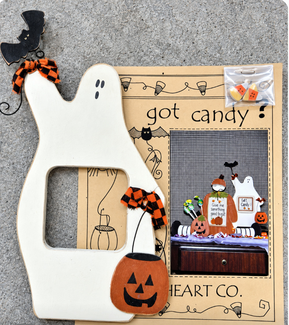 Vtg Sweetheart Co Got Candy Cross Stitch Wood Ghost Candy Corn Embellishment Kit